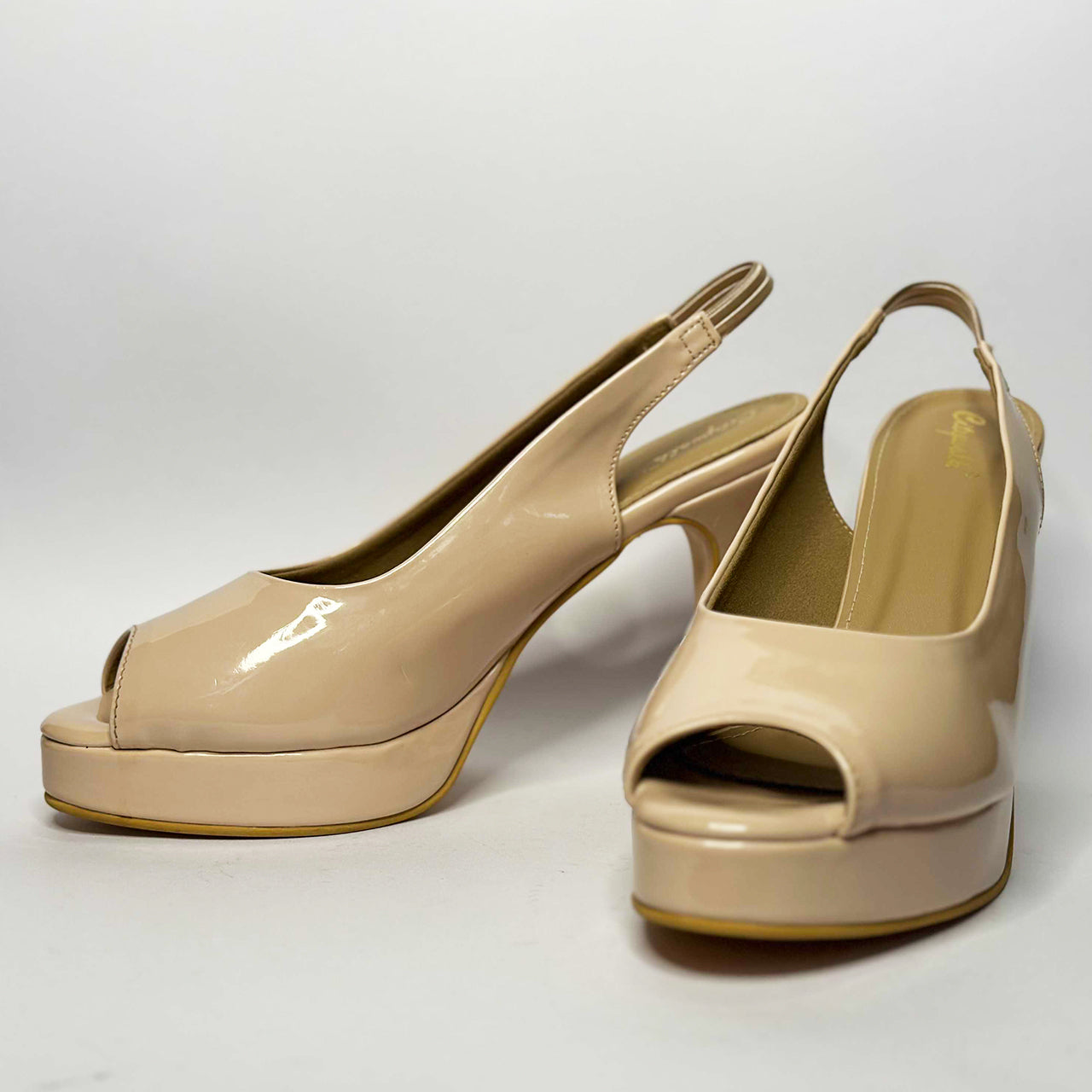 Beige Peep Toe Pumps