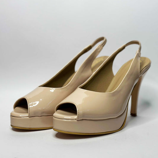 Beige Peep Toe Pumps